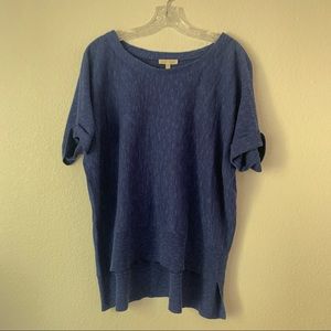 Eileen Fisher Blue Short Cuffed Sleeve Linen Blend Top Size Small